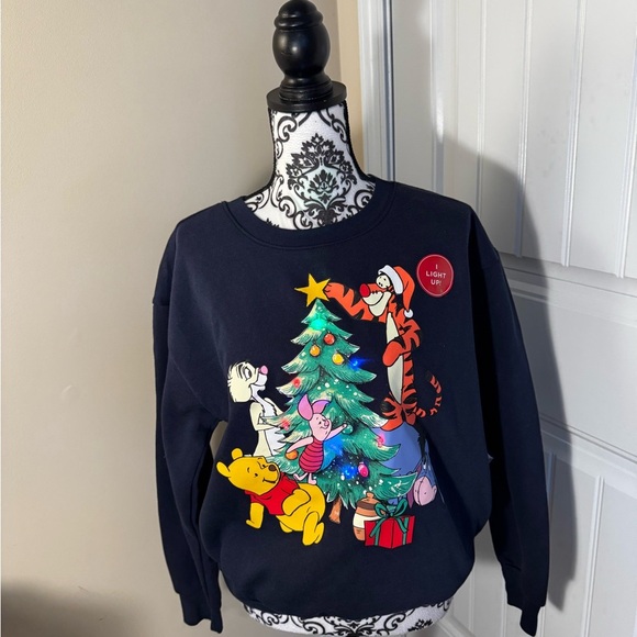Disney Winnie the Pooh Navy Holiday Light-up Sweatshirt NWT - Picture 2 of 10